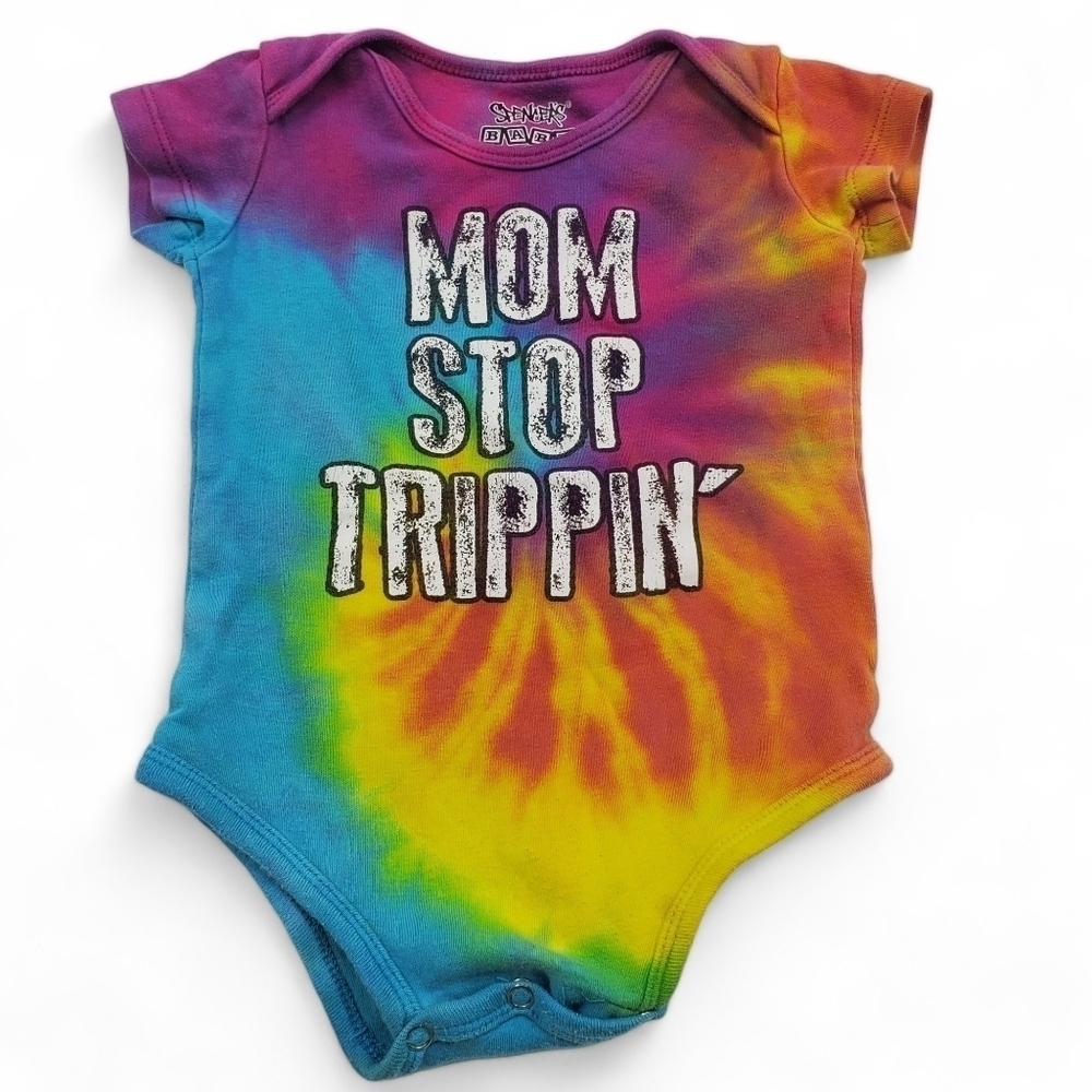 Spencer's Baby "Mom Stop Trippin'" Tie-Dye Onesie